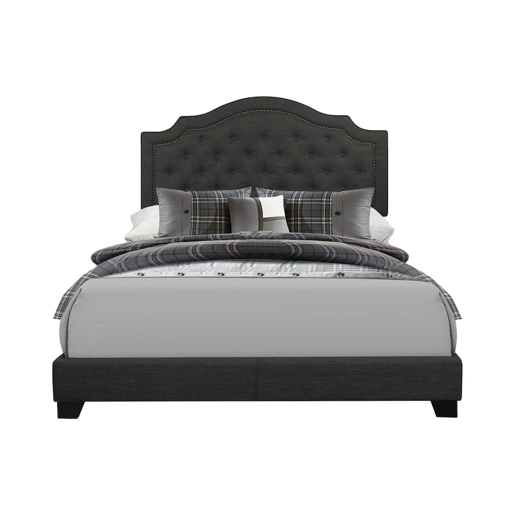 Verine Dark Gray Fabric Upholstered Tufted Bed