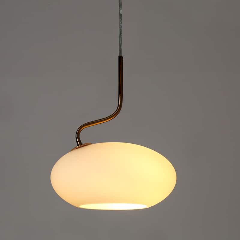 Modern 1-Light Gold Oval Pendant Lights Frosted Glass Kitchen Island Lights - 9.8" L x 5.5" W x 11.4" H
