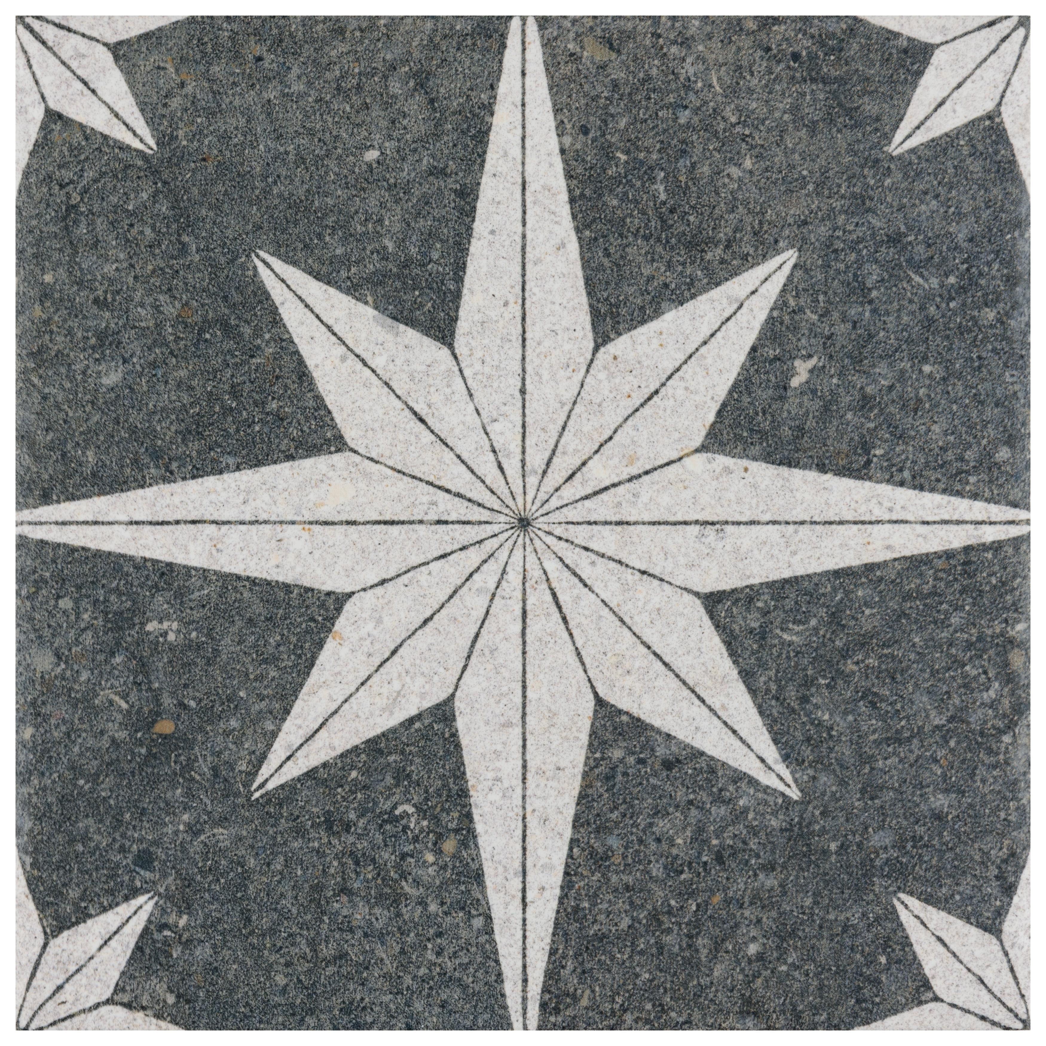 Merola Tile Compass Star Lava Stone 8" x 8" Porcelain Floor and Wall Tile