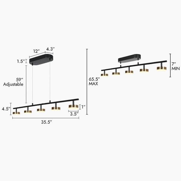 dimension image slide 1 of 4, Modern Minimalist 3/5-Light Black Gold LED Chandelier Linear Kitchen Island Pendant Lights for Dining Room