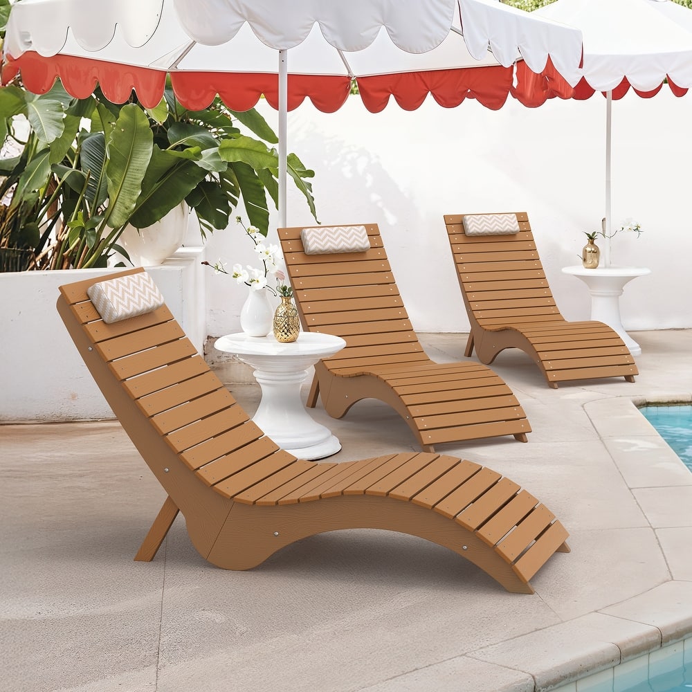 Set of 3 HDPS Water-Resistance Outdoor Chaise Lounges for Use in the Pool, Patio, Garden