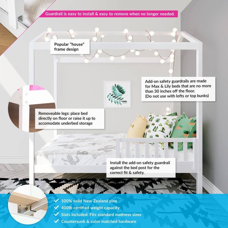 Max and Lily Twin House Bed with Guard Rail