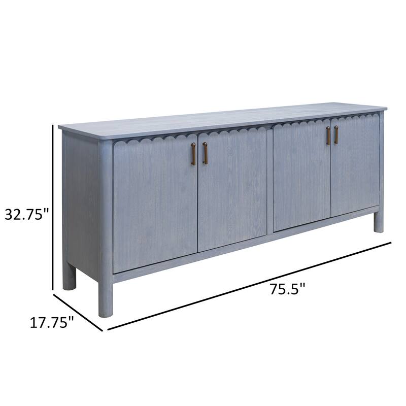 Jazz 76 Inch Sideboard Console Cabinet in Light Blue Solid Pine Wood, Gold