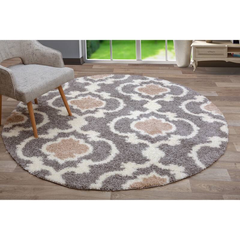 Porch & Den Touro Trellis Shag Area Rug - 6'6" Round - Gray