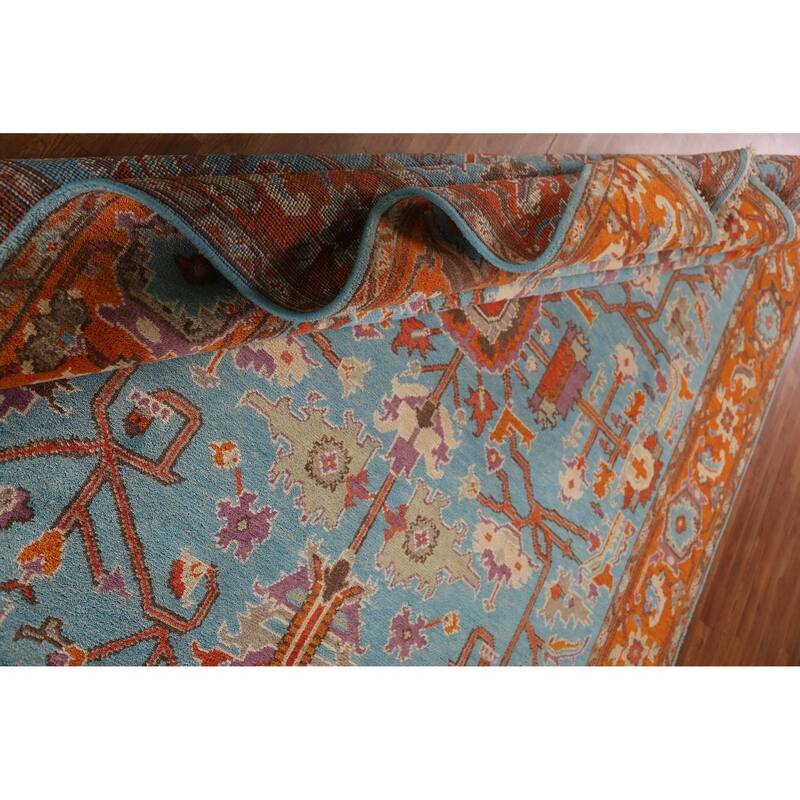 Blue Heriz Serapi Indian Area Rug Hand-Knotted Traditional Wool Carpet - 8'10" x 11'9"