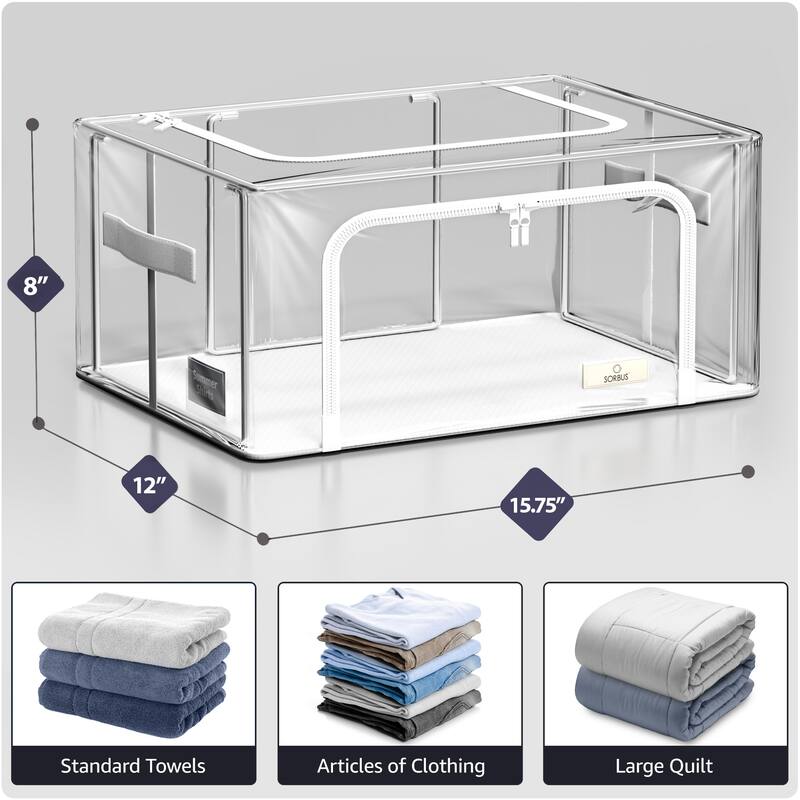 Sorbus Storage Bins with Metal Frame - Stackable & Foldable Clothes Organizer Bags with & Carry Handles Organization