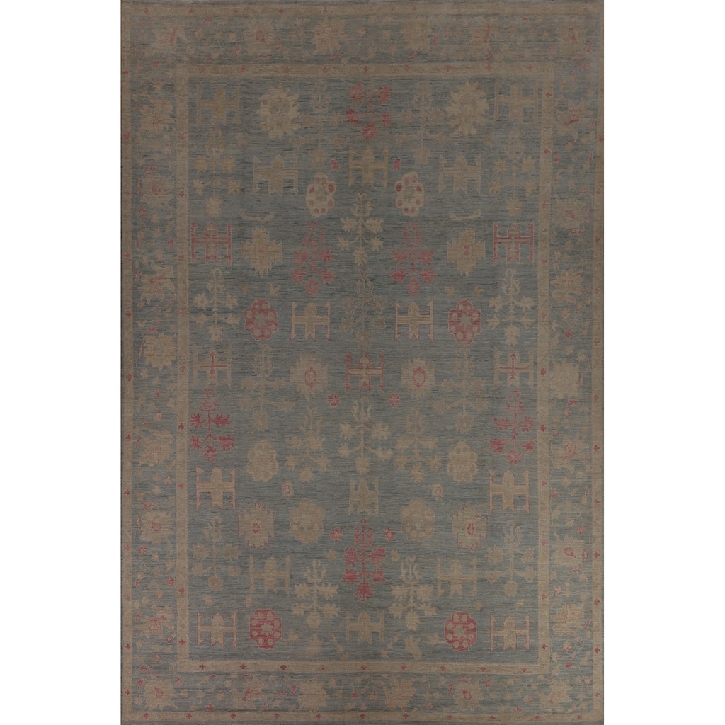 Blue Oushak Vegetable Dye Turkish Large Rug Hand-Knotted Wool Carpet - 9'9"x 13'11"