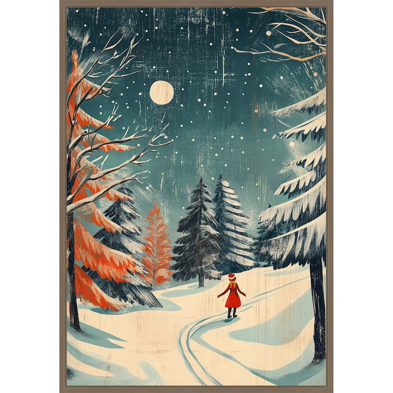 Christmas girl by Pictufy Studio Framed Canvas Wall Art Print - Sylvie Dark Gold