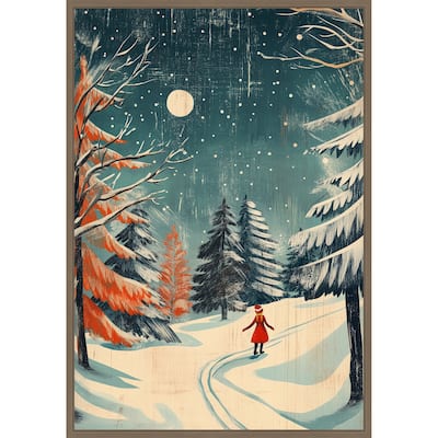 Christmas girl by Pictufy Studio Framed Canvas Wall Art Print - Sylvie Dark Gold