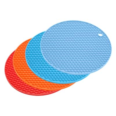 Silicone Trivet, 4pcs Table Mat Pot Holder-Red/Blue/Sky Blue/Orange - Red/Blue/Sky Blue/Orange