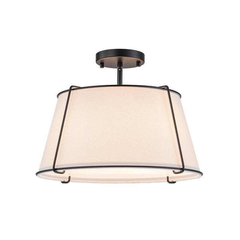 Brass 4-Light Wide Drum Linen Ceiling Light - 17in Mid-Century