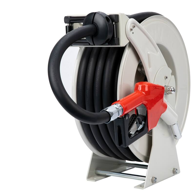Fuel Hose Reel Retractable 3/4'' 50ft with Fueling Nozzle, Diesel Fuel Hose Reel - Silver