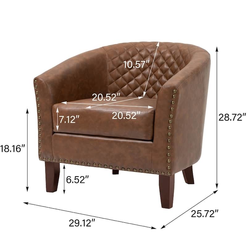 UIXE Mid-Century Leather Barrel Accent Chair With Nailheads Trim - 29" W