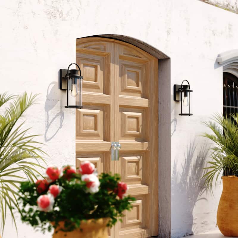 Winfield 1 Light Dusk to Dawn Matte Black Outdoor Wall Lantern Clear Cylinder Glass