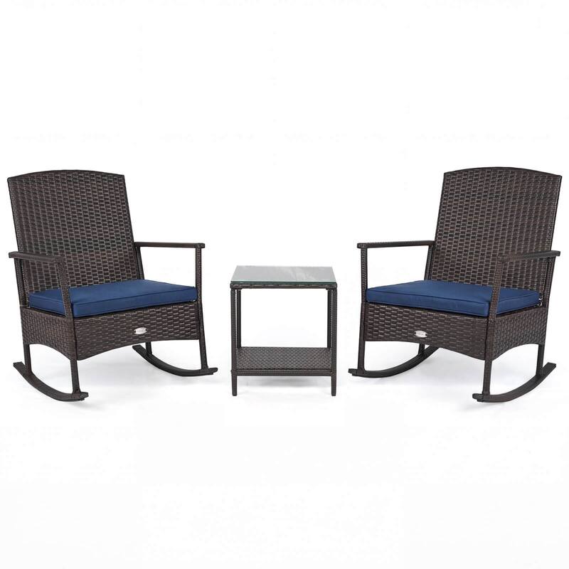Costway 3 Piece Patio Rocking Set Wicker Rocking Chairs with 2-Tier - See Details