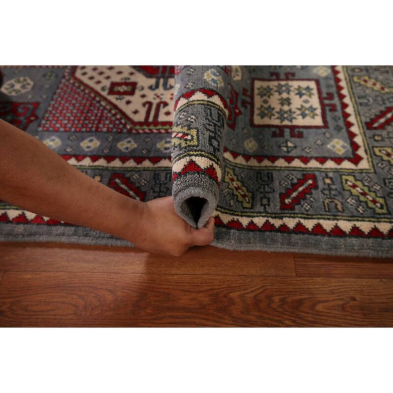 Geometric Kazak Accent Rug Hand-Knotted Wool Carpet - 3'4" x 4'10"