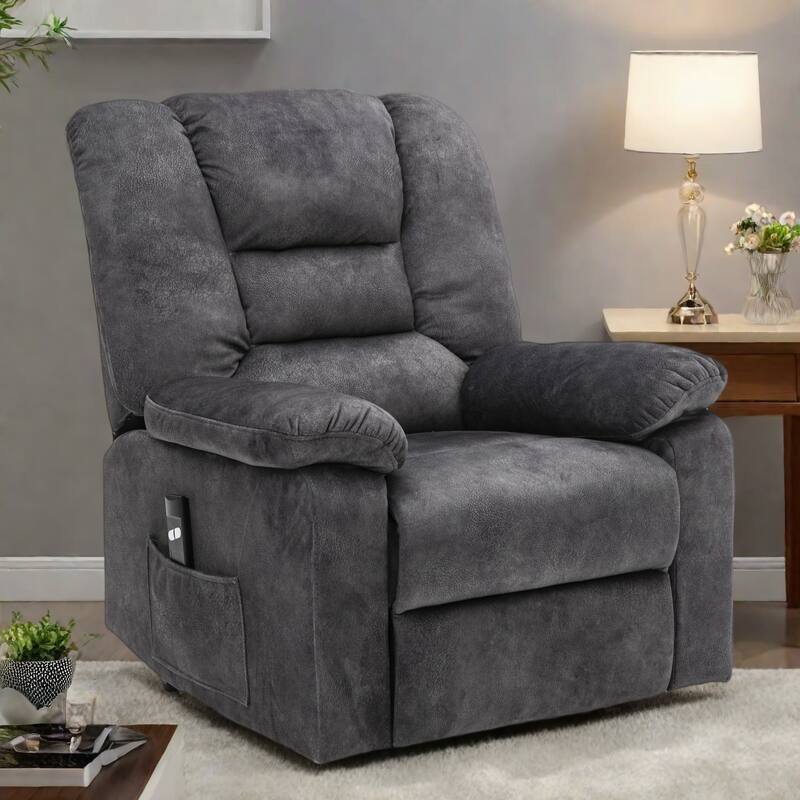 Power Lift Recliner Chair with Massage and Heat, USB Port, Side Pocket, Overstuffed Backrest - Grayish Blue