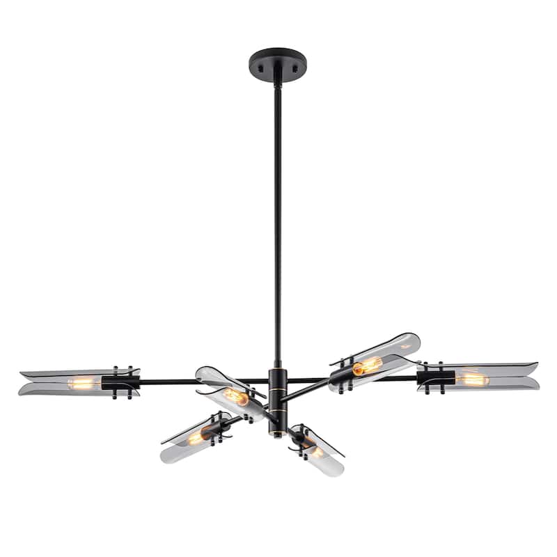 6-Light Modern Branch Chandelier 2-in-1 Curved Smoke Glass Panels - Dia.47.24-in - Dia.47.24-in
