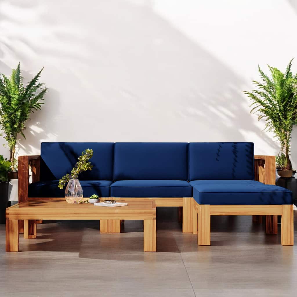 5-Piece Outdoor Sectional Sofa Set with Acacia Wood Frame, Water-Resistant Cushions, and Lockable Panels