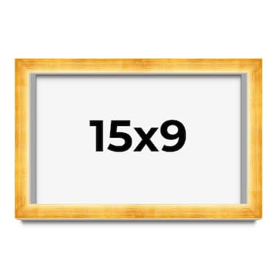 15x9 Shadow Box Frame Gold | 1.625 Inches Deep Real Wood Traditional