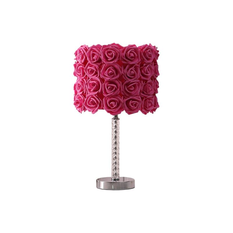 18 Inch Acrylic and Metal Table Lamp with Drum Shade for Home Decor - Red