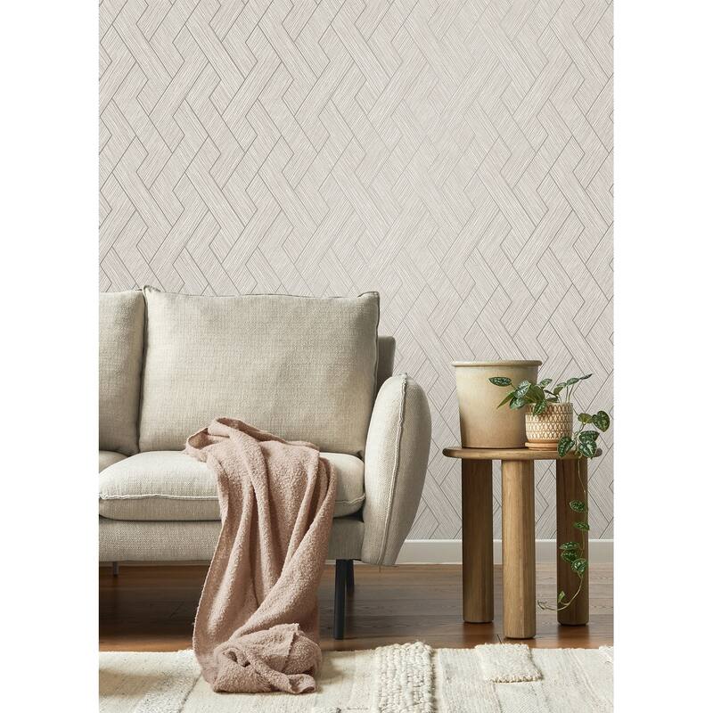 Advantage Ember Light Grey Geometric Basketweave Wallpaper