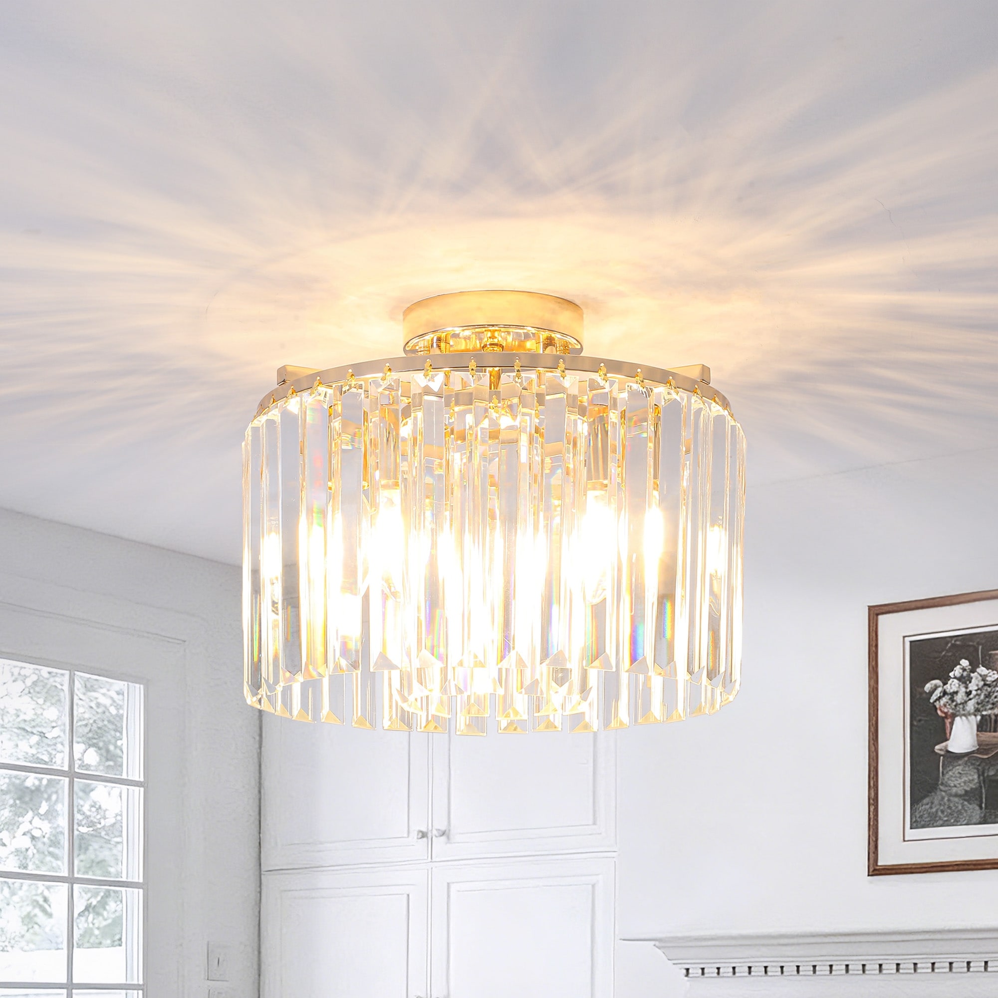 4-Light Crystal Semi-Flush Mount Ceiling Light - 12.28 Wide