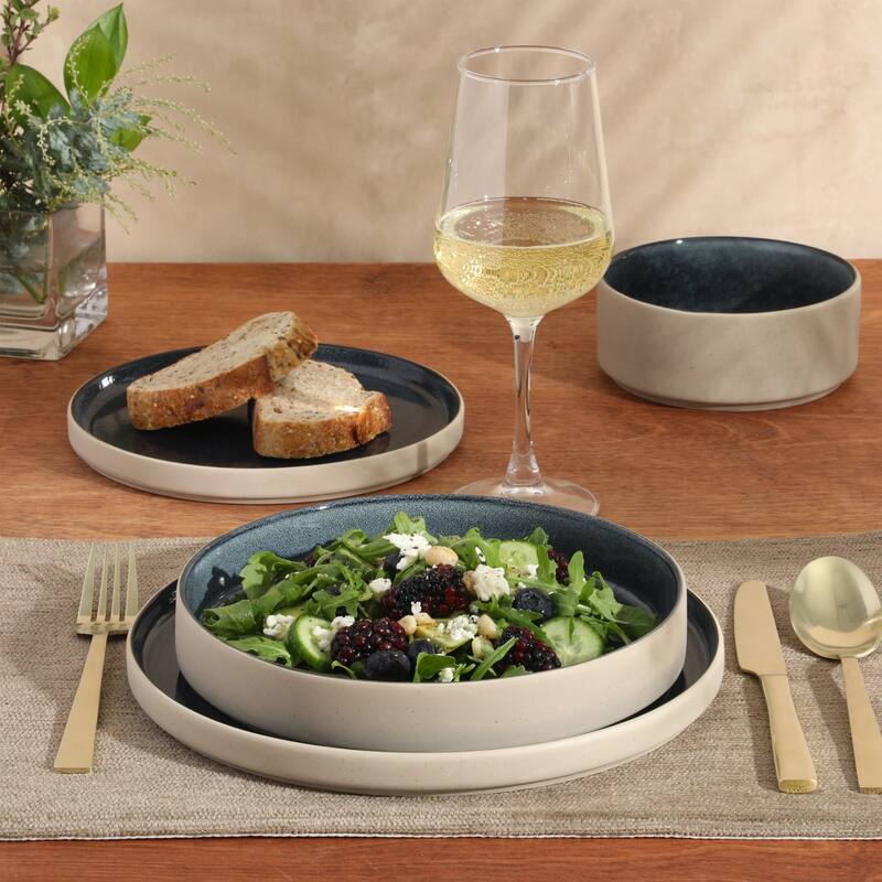 Gibson Elite Liberty Bay 16-Piece Pottery Clay Stoneware Stackable Dinnerware Set - Reactive Glaze, Service for 4