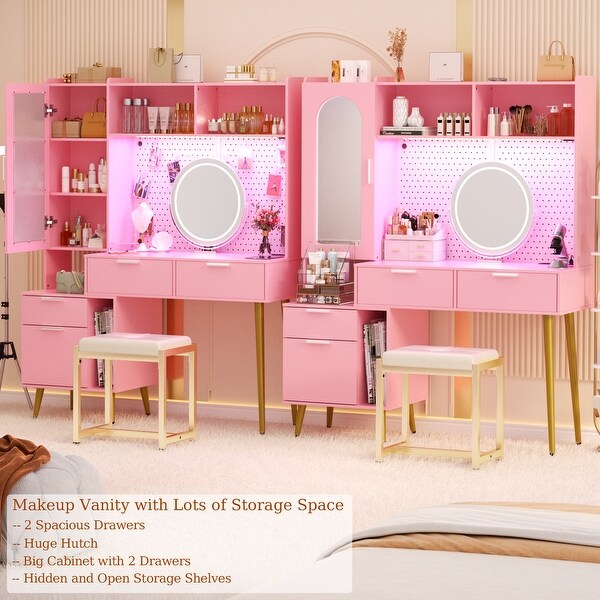 Makeup Vanity with Charge Station and LED Light Bedroom Vanity Table with Pegboard and Hutch N A Bed Bath Beyond 40946272