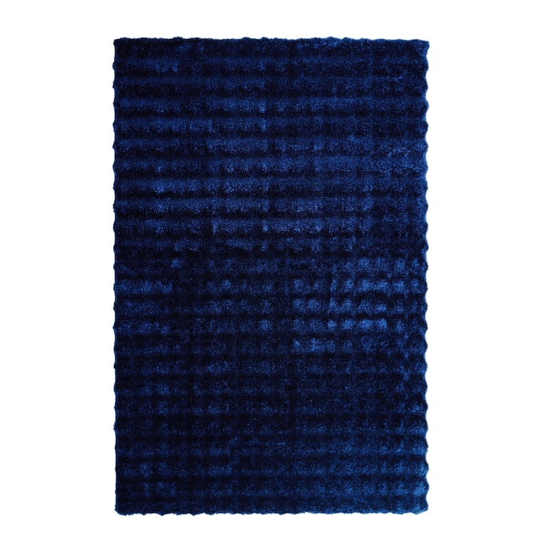 Sunny Collection Hand-woven Modern Grid Solid Color Area Rugs - 8' x 10' - Blue