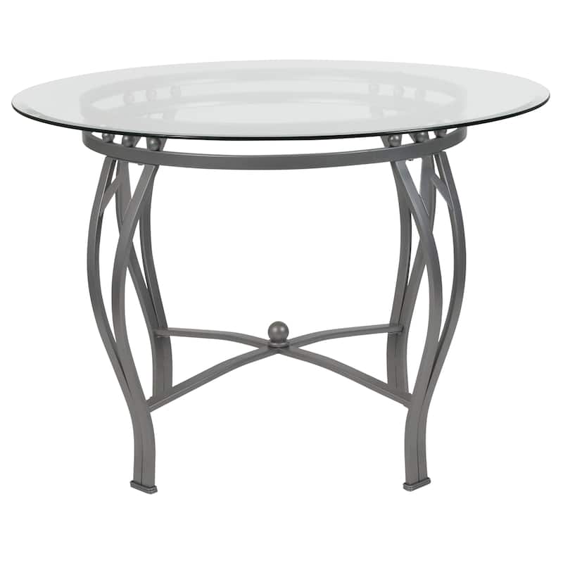 Syracuse 42'' Round Glass Dining Table with Bowed Out Metal Frame