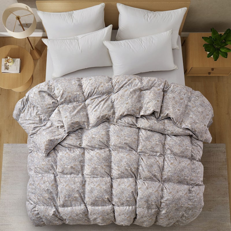 All Season Paisley Floral Printed Vintage White Goose Feather Down Comforter