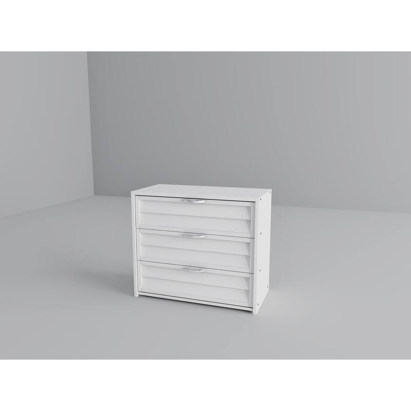 Twin Louver Low Loft in White with Slide, 3 Drawer Chest, 2 Drawer Chest with Shelves or Bookcase