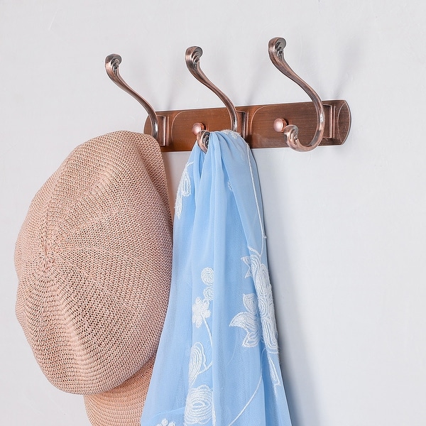 Dual Wall Hook Rack Stainless Steel Base 10 Inch 3 Hooks Coat Holder Copper Tone