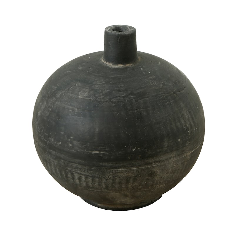 Artissance 6.7"H Round Earthy Gray Ceramic Indoor Outdoor Small Opening Pottery Vase, Home and Garden Decor