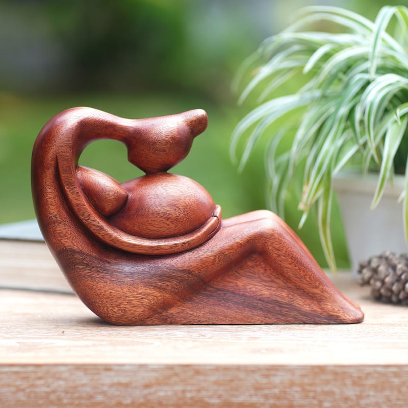 Novica Handmade Belly Kiss Wood Sculpture