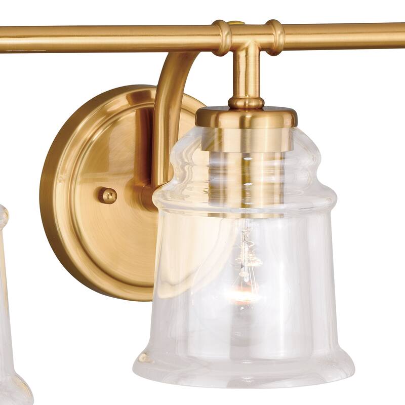 Toledo 3 Light Brass Industrial Jar Bathroom Vanity Fixture - 22-in W x 8.25-in H x 8-in D