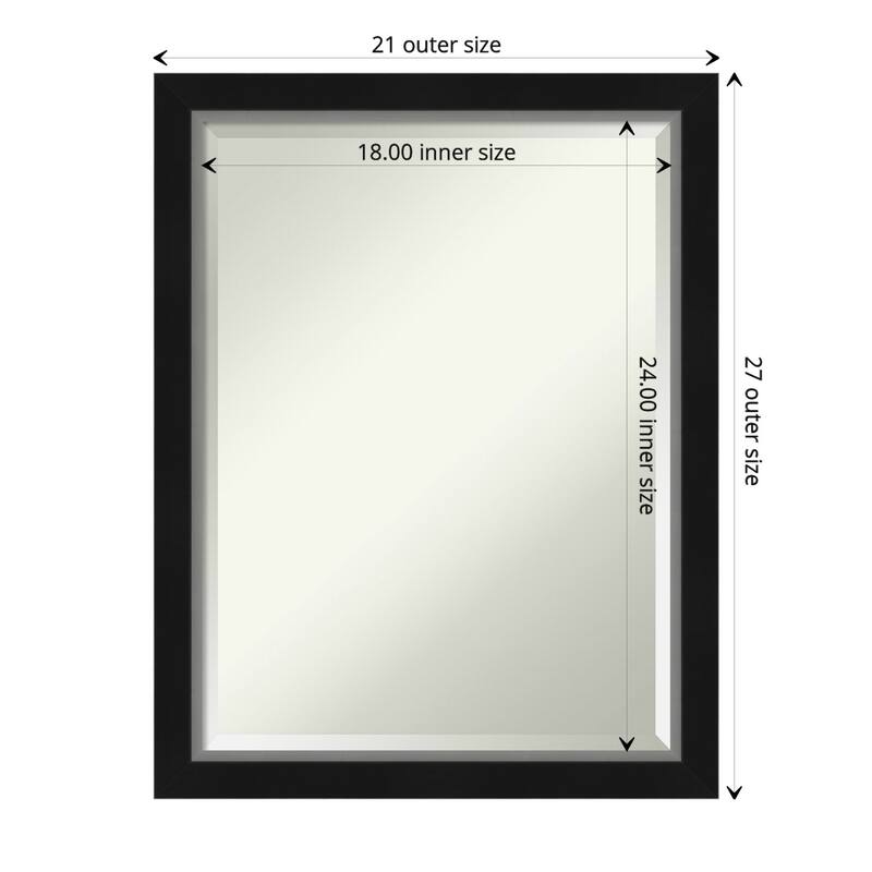Beveled Bathroom Wall Mirror - Eva Black Silver Narrow Frame - Outer Size: 21 x 27 in