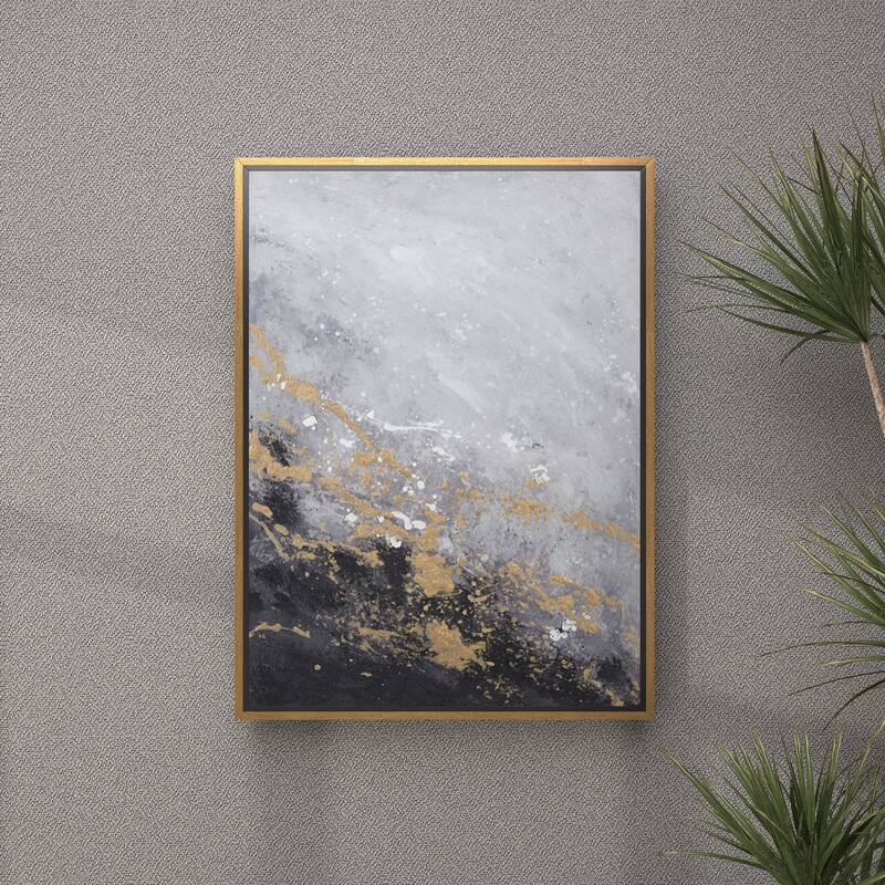 Canvas Leaf Living Room Framed Wall Art with Silver Frame