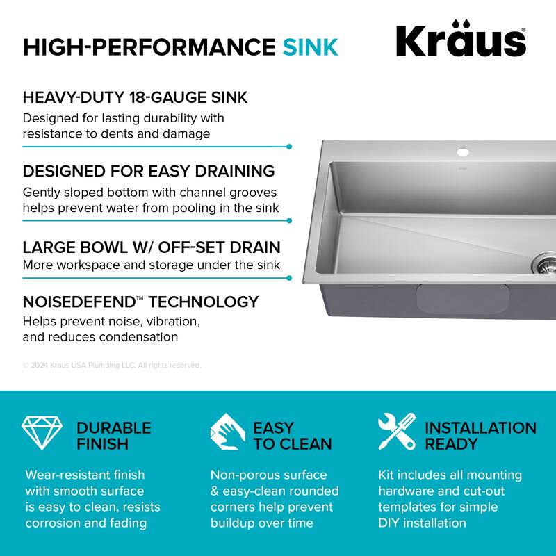 KRAUS Fairlane Drop In Top Mount 18 Gauge Stainless Steel Kitchen Sink