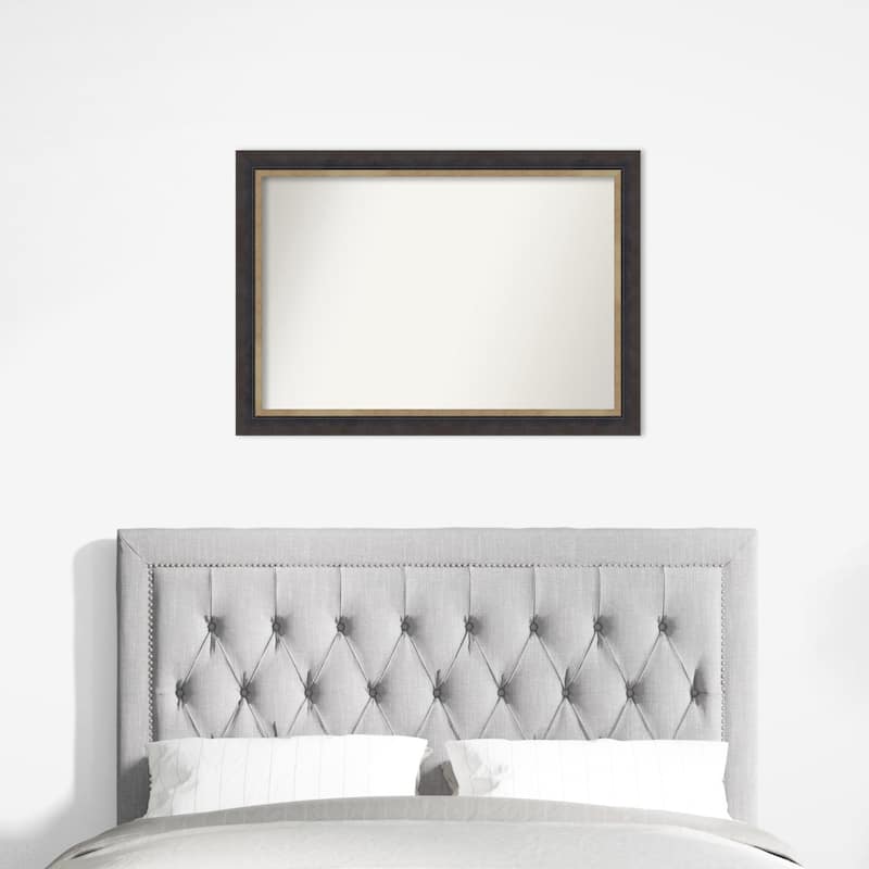 Hammered Charcoal Tan Non-Beveled Wood Framed Wall Mirror - Hammered Charcoal Tan