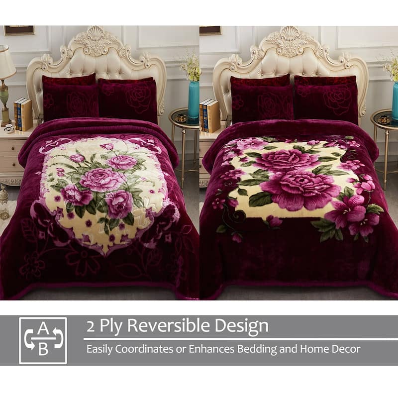 2 Ply A&B Printed Raschel Bed Blanket 85" x 95"-10 Pounds