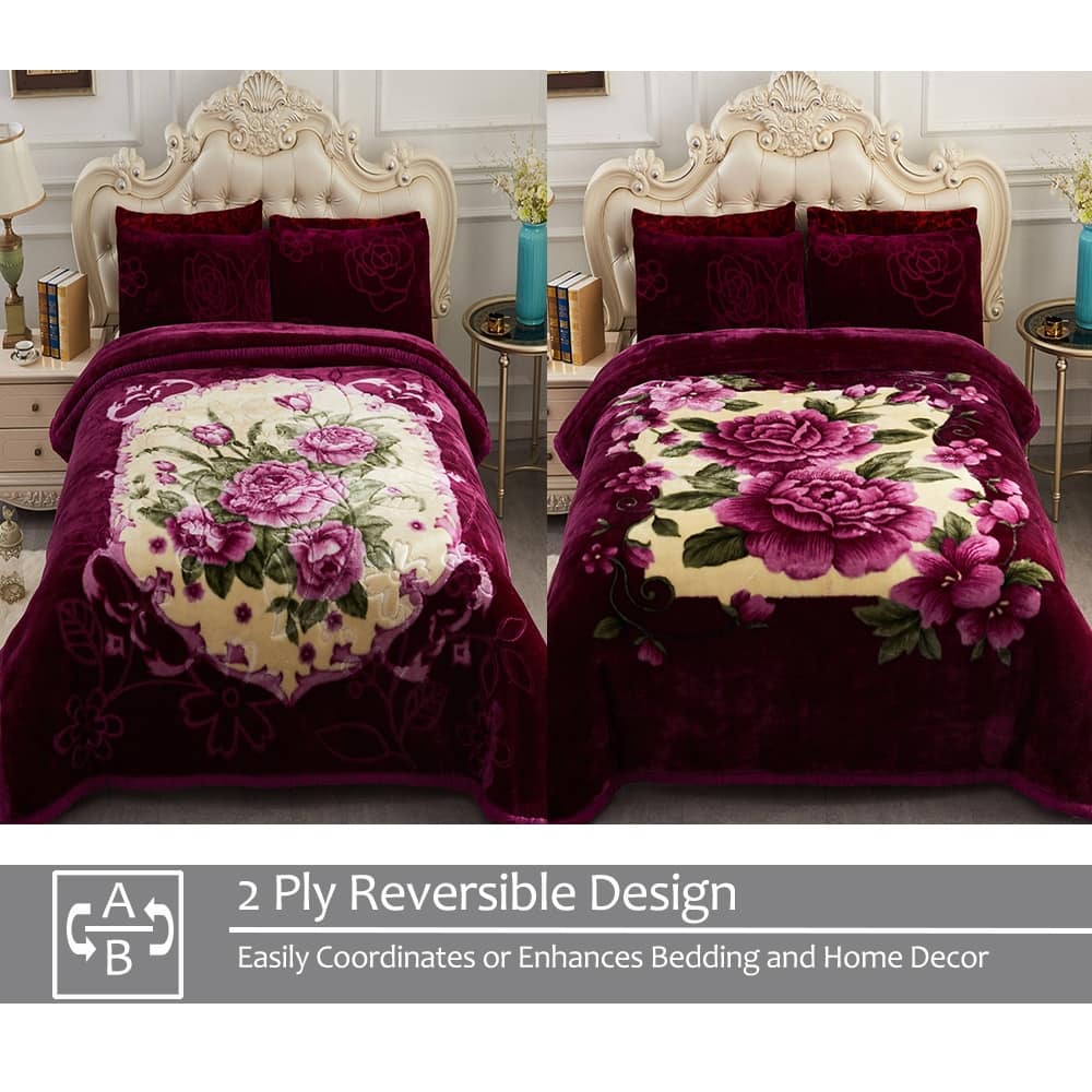 2 Ply A&B Printed Raschel Bed Blanket 85" x 95"-10 Pounds