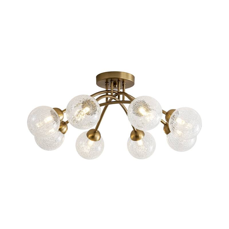 Modern Crackle Glass Globe Round Sputnik Ceiling Light 27in