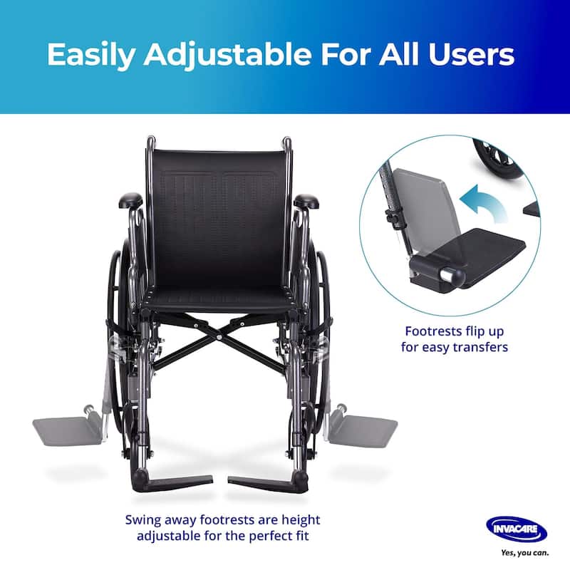 Invacare Essentials Tracer SX3 Foldable Manual Wheelchair w/ Swing-Away Footrests & Desk Arms - Black