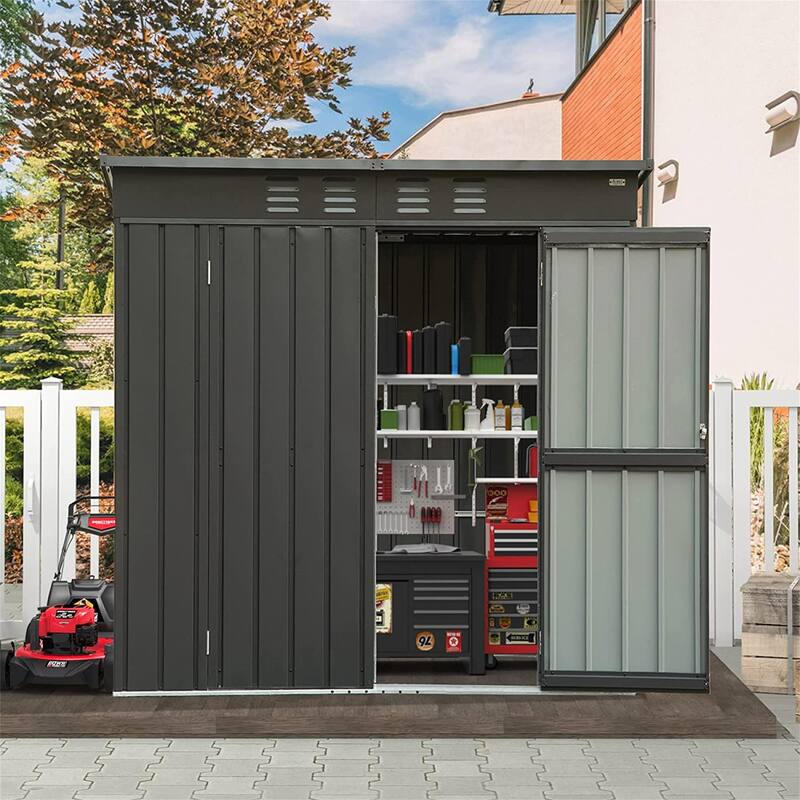 Backyard Storage Shed with Latches and Lockable Door