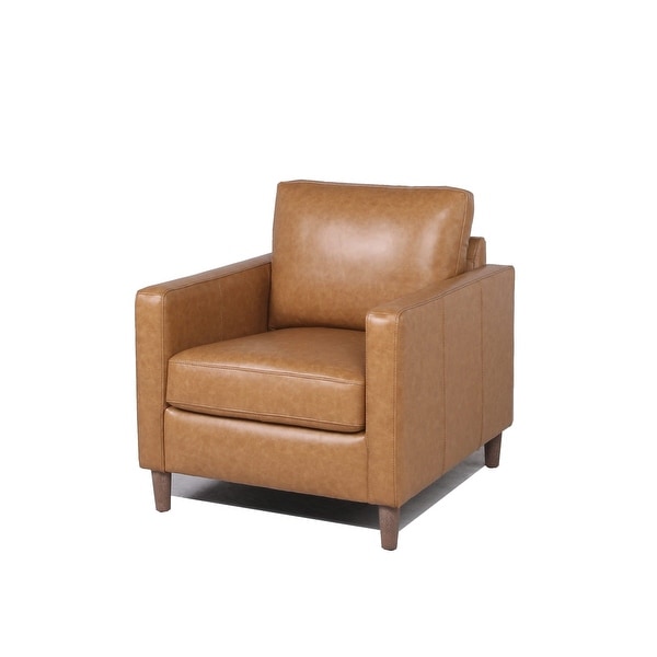 Camel leather store chair and ottoman