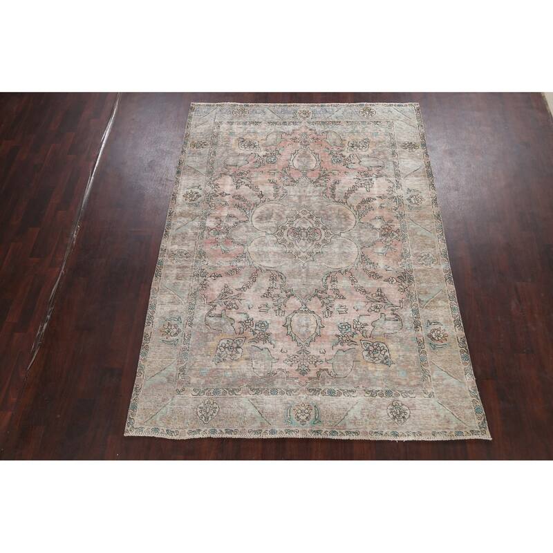 Muted Distressed Tabriz Persian Area Rug Wool Hand-knotted Carpet - 6'6" x 9'1"