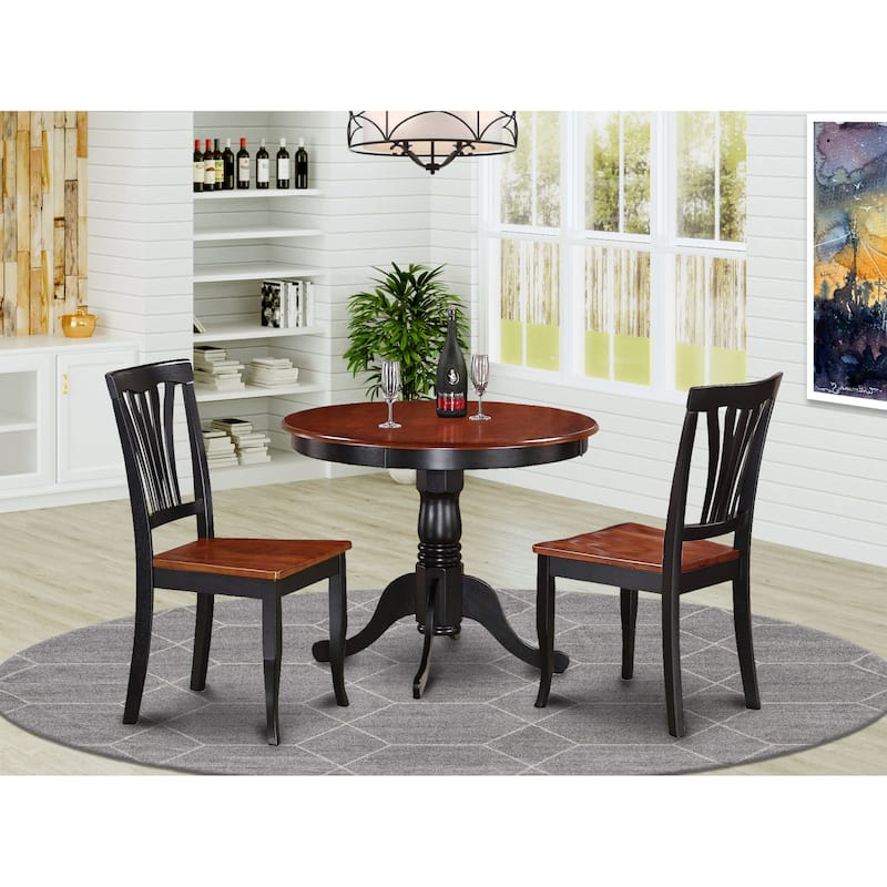 East West Furniture 3 Piece Modern Dining Table Set Contains a Round Kitchen Table and 2 Dining Chairs(Finish Options) - ANAV3-BLK-W