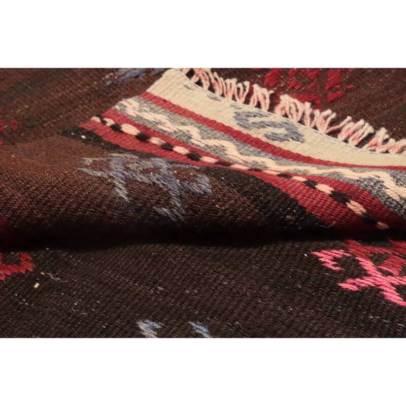 Hand Woven Oriental 100% Wool Carpet Southwestern Tribal Brown Kilim Runner Rug - 9' 3'' X 3' 6''